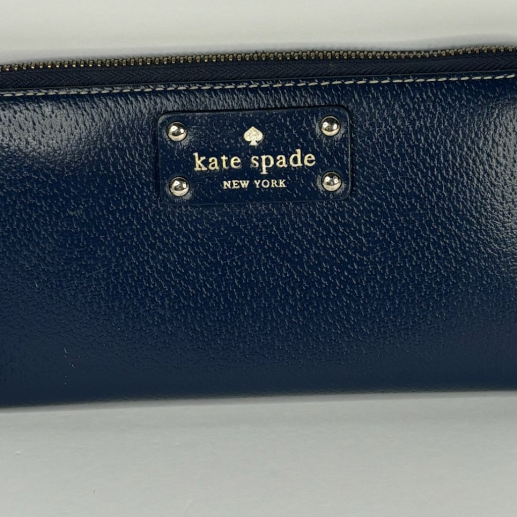 Kate Spade New York Zip-Around Wallet Navy Leather Guc/Euc